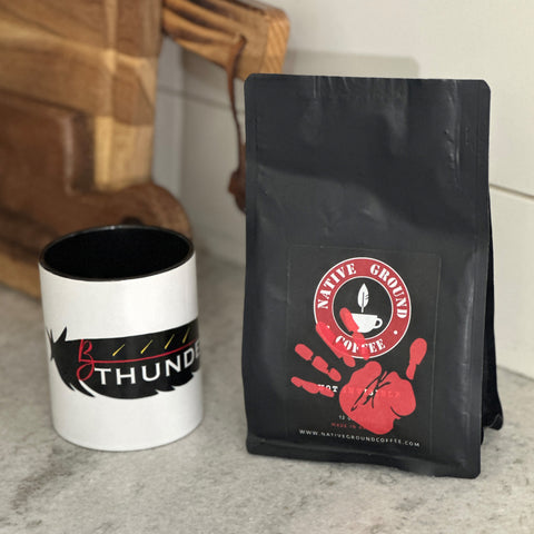 BThunder Feather Mug with Native Grounds MMIW Coffee for a Cause Roast - BThunder 