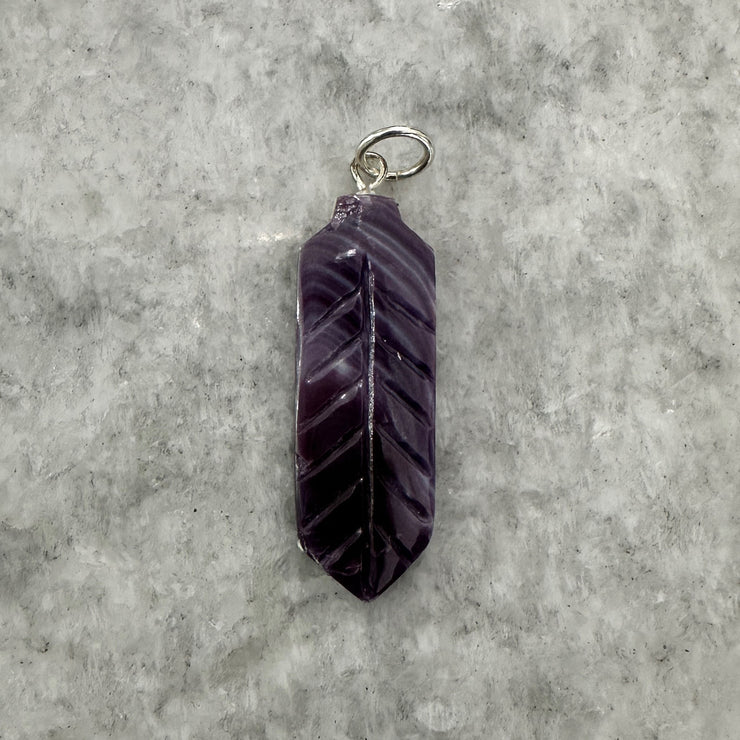 Wampum Carved Feather Pendant Purple - BThunder 