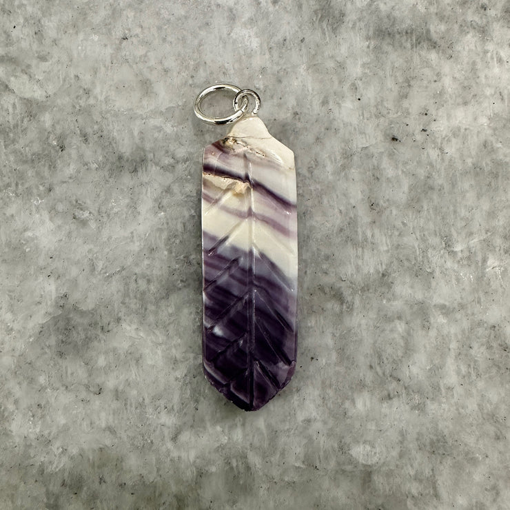 Wampum Carved Feather Pendant Purple and Ivory - BThunder 