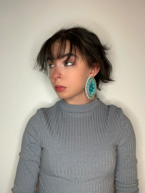 3"Turquoise/Crystal Earrings - BThunder 