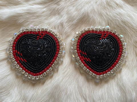 Heart-Shaped 2-3/4" Post Red and Black Earrings - BThunder 